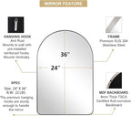 ANDY STAR Arched Mirror, 24 x 36 Inch Brushed Nickel Bathroom Mirror with Stainless Steel Metal Frame, Arch Top Rounded Corner 1 Inch Deep Set Design Wall Mount Hangs Vertical