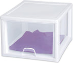 Sterilite 12-Pack 27 Quart Stacking Drawer, Clear Storage Closet Organizer, White Frame - Stackable Modular Plastic Drawers for Clothes, Accessories, Craft Supplies, Shoes or Linens