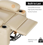 27" Oversized Power Recliner Chair, Faux Leather Rocking Chair with Heat & Massage, 360° Swivel Modern Electric Recliner with Cup Holder ＆ USB Charging for Living Room, Bedroom, Nursery - Beige