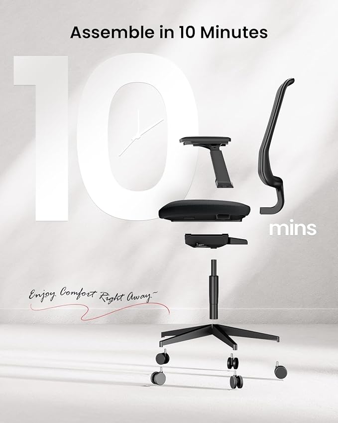ProtoArc Ergonomic Office Chair - Flexer Computer Chair, Foam Cushion Sliding Seat, Breathable Mesh from Wintex, 125° Reclining Swivel Desk Chairs for Home, Office & Study - Black