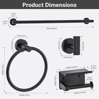 Matte Black Towel Bar Set 5 Pieces Bathroom Hardware Accessories Set Round Towel Holder Set for Bathroom Upgraded Toilet Paper Holder Stainless Steel Wall Mounted Towel Rack Set,23.6 Inch