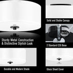 2-Light Flush Mount Ceiling Light Fixture, 12” Modern Close to Ceiling Light with White Fabric Linen Drum Shade, Round Ceiling Light for Bedroom Hallway Living Room Bathroom Dining Kitchen