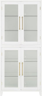 Crosley Furniture Roarke Glass Door Kitchen Pantry Storage Cabinet with Doors and Shelves, Living Room, White