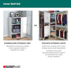 ClosetMaid SuiteSymphony Wood Corner Shelf Unit, 2 Shelves, Adjustable, Stacking, for Storage, Closet, Clothes, Shoes, Décor, Graphite Grey