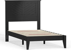 Serene Farmhouse Style Wood Bed in Twin Size with Chevron Scoring Headboard, Coastal Modern Design, Sturdy, Easy Assembly, Ample Underbed Storage, Black Finish