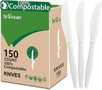 100% Compostable No Plastic Knives Plastic Forks Plastic Spoons Plastic Utensils, The Heavyweight Heavy Duty Flatware is Eco Friendly Products for Lounge Party Wedding BBQ Picnic Camping.