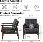 STHOUYN Mid Century Modern Chair, PU Leather Accent Chair Set of 2 with Wood Arms, Living Room Chairs, Reading Armchair for Bedroom, Waiting Room, Office