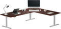 Progressive Desk Stand Up Height Adjustable Standing Desk - L Shaped 85" x 72" Corner Computer Rising Workstation Electric Table - Gray Frame, Dark Cherry Top