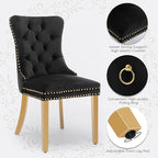 Velvet Upholstered Dining Chairs Set of 4, Modern Style Kitchen Side Chairs with Nailhead Trim and Gold Plated Leg, Metal Pulling Ring for Dining Room Living Room(Black,Set of 4)