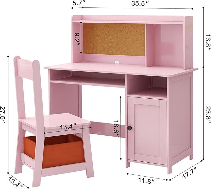 TaoHFE Pink Toddler Table and Chair Set,Wooden Kids Table and Chairs for Studying and Crafting, Kids Desk with Storage Kid Bedroom Furniture, Girl Table for Girls Pink