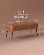 VASAGLE EKHO Collection - Bench for Entryway Bedroom, Synthetic Leather with Stitching, Ottoman Bench with Steel Legs, Living Dining Room, Mid-Century Modern, Loads 660 lb, Caramel Brown ULOM076K01