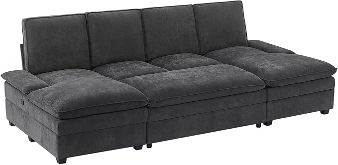 ONBRILL 108" Modular Sectional Sofa,U Shaped Sectional Couch with Movable Ottoman,Cloud Couches for Living Room,Bedroom and Apartment, Grey