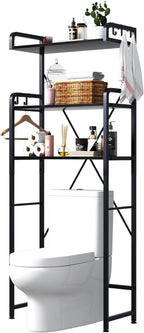 Over-The-Toilet Storage Rack with 3-Tier Shelves, Space Saver Toilet Shelf, Bathroom Storage Organizer with Hooks for Over-Toilet Storage (Black)