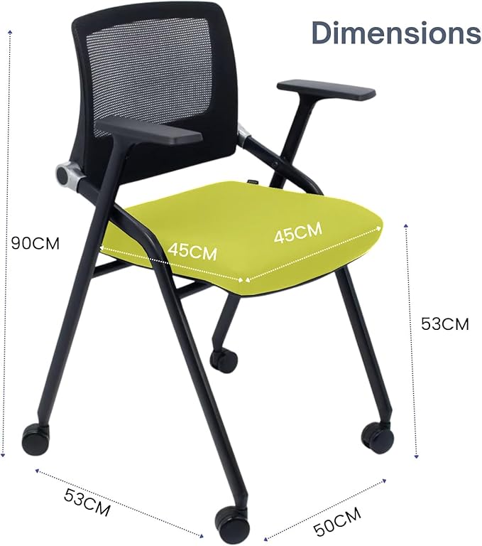 4 Pack Foldable Office Chairs with Wheels, Mesh Back, Arms and Portable - Folding Office Chairs for Conference Room Chair, Office Guest & Reception & Meeting Chair - (Green) 300 lbs.