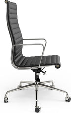High Back Genuine Leather Ribbed Office Chair-Ergonomic Desk Chair with Aluminum Alloy Armrest & Frame, Swivel Silent Wheels & Tilt Function, Adjustable Height