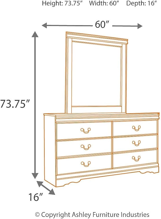 Signature Design by Ashley Huey Vineyard Traditional 6-Drawer Dresser and Mirror with Safety Stop, Black