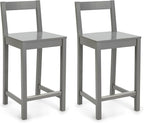Amazon Basics Wooden Bar Stool with Backrest 24", Grey, Set of 2