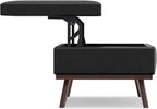 SIMPLIHOME Owen 42 inch Wide Mid Century Modern Rectangle Lift Top Large Coffee Table Storage Ottoman in Distressed Black Vegan Faux Leather, Assembled, for the Living Room, Entryway and Family Room