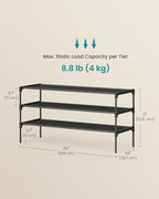 SONGMICS Shoe Rack, 3-Tier Shoe Storage Organizer, Space-Saving, 11.6 x 36.1 x 21 Inches, Entryway, Metal Frame, Non-Woven Fabric Shelves, Ink Black ULSH033BH01S
