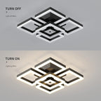 GEADI Modern LED Ceiling Light, 64W Dimmable Black Flush Mount Light 5-Square Ceiling Lamp with Remote Control, Acrylic Ceiling Chandelier Lighting for Living Room Bedroom Office, 3000K-6500K