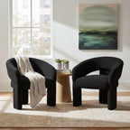 LukeAlon Mid Century Modern Sherpa Accent Chairs Set of 2 – Round Barrel Back Armchairs, Comfy Upholstered Lounge Chairs for Living Room, Bedroom, Office, Waiting Rooms, Black