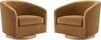 CHITA Swivel Accent Chair Set of 2, FSC Certified Upholstered Velvet Barrel Chair for Living Room, Fully Assembled, Sand