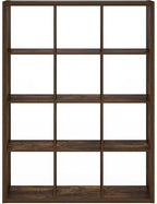 Furinno Cubicle Book Shelf, 12-Cube Thick Frame Bookshelf, Reversible Bookcase with Open Back, 14.6 x 43.8 x 58, for Living Room, Bedroom, Home Office, Amber Pine