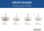 Progress Lighting Drum Shade Collection Five-Light Chandelier, Farmhouse Style Hanging Ceiling Light Fixture for Dining Rooms, Foyers, White Fabric Shade, Brushed Bronze