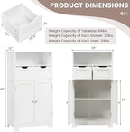 COSTWAY Bathroom Storage Cabinet, Freestanding Storage Organizer with 2 Drawers & Adjustable Shelf, Wooden Floor Cabinet for Living Room, Bedroom, Kitchen, Entryway (White)