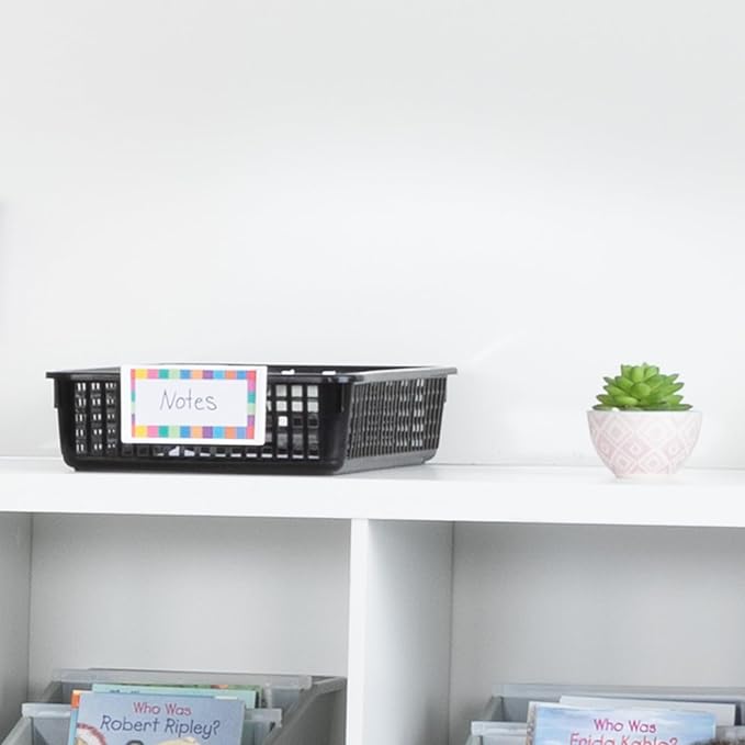 Really Good Stuff Small Plastic Paper Baskets, 14" x 10" x 3.25", 12 Pack, Black, Plastic Mesh Baskets for Classroom, Home, and Office, Fits A4 Paper, Documents, Files, Magazines