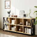 63" 8 Cube Horizontal Bookshelf Long Bookshelf Wood Cube Storage Organizer Wood Cubby Bookcase for Living Room Maple