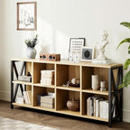 63" 8 Cube Horizontal Bookshelf Long Bookshelf Wood Cube Storage Organizer Wood Cubby Bookcase for Living Room Maple