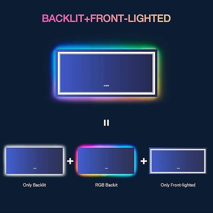 40x36 Inch RGB LED Bathroom Mirror with Lights, Color Changing RGB Backlit LED Mirror for Bathroom,Lighted Vanity Mirrors for Bathroom Wall, Dimmable, Anti-Fog (RGB Backlit+Front-Lit)