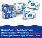 Pack of 6, Small Facial Tissues, Toilet Paper, Disposable Napkins, Material Wood Pulp Fiber NOT COTTON, White Facial Paper Tissue, 3-Ply, 300 Sheets per Pack