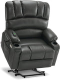 MCombo Oversized Power Lift Recliner Chair for Elderly, Lift Chair with Heat and Massage, Lift Recliner for Big and Tall, Cup Holders, USB &Type C Ports, Faux Leather R7092 (Grey, Oversize)