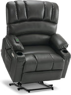 MCombo Oversized Power Lift Recliner Chair for Elderly, Lift Chair with Heat and Massage, Lift Recliner for Big and Tall, Cup Holders, USB &Type C Ports, Faux Leather R7092 (Grey, Oversize)