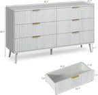 LYNSOM Fluted Dresser and Nightstand Set, 3 Pieces Bedroom Set, 55 Inch Wide 6-Drawer Dresser & 2-Drawer Nightstands Set of 2, Modern Dressers Set for Bedroom, Hallway, White