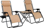 Amazon Basics Outdoor Patio Mesh Adjustable Zero Gravity Lounge Chair Recliners set of 2 with Side Table, 35 x 26 x 43 inches, Beige