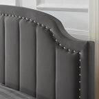 24KF Velvet Fabric Upholstered King/California King Headboard with Nail Trims, Modern Vertical Channel Design with Curved King Headboard, 6052-K-Dark Gray