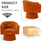 Swivel Accent Chair Set of 2, Upholstered Velvet 360° Swivel Barrel Chair for Living Room Overstuffed Bouncle Reading Chair Round Armchair for Bedroom,Vanity,Office (Orange)