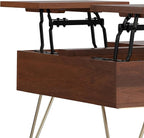SIMPLIHOME Hunter Lift Top Coffee Table - 32 inch Wide Solid Mango Wood Industrial Square Cocktail Table in Umber Brown, Living Room Table with Dual Lift Tops, Hidden Storage and Gold Hairpin Legs