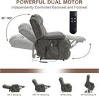 Dual Motor Large Power Lift Recliner Chair for Elderly with Heat and Massage,Lay Flat Lift Chairs Recliners for Seniors Infinite Position,USB Ports&Remote, Leather (Silver Grey, Medium)