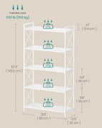SONGMICS 5-Tier Metal Storage Rack, Shelving Unit with X Side Frames, Dense Mesh, 12.6 x 31.5 x 57.3 Inches, for Entryway, Kitchen, Living Room, Bathroom, Industrial Style, Cloud White UBSC185W01