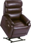 EONIX Wide Lay Flat Power Lift Recliner Chair for Elderly, Oversized Breathable Leather Electric Lift Chairs, 400lbs Heavy Duty Power Recliner with Heat and Massage, SLRY004063, Dark Brown