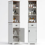 Tall Modern Bathroom Cabinet, 68.5" H Storage Cabinet with Fluted Wave Door, Drawer, Adjustable Shelves, Narrow Cabinet for Kitchen, Living Room, Entryway, White