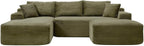 108 Inch Cloud Sectional Couch,Modern Modular Sectional Sofa with Deep Seat,Corduroy Boneless Couches with L-Shape Chaise for Living Room,No Assembly Required (Green, Left Facing Chaise + Ottoman)