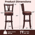 COSTWAY Barstools Set of 4, 30” Faux Leather Upholstered Bar Stools with High Backs and Footrests, Armless Kitchen Island Dining Chairs with Solid Wood Legs, Cappuccino (4, 30'' Seat Height)