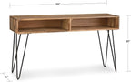 SIMPLIHOME Hunter Console Table - 55 Inch Wide Solid Mango Wood and Metal Sofa Table in Natural, Industrial Storage Table for Entryway or Living Room with 2 Open Cubbies and Black Hairpin Legs