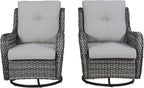 HUMMUH Outdoor Swivel Rocker Wicker Patio Chairs High Back PE Rattan Glider Chairs 4PCS Patio Furniture Set(Grey,Grey)