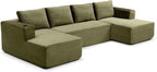132 Inch Modular Sectional Sleeper Sofa, Boneless Cloud Couch for Living Room, U Shaped 5 Seat Sofa with 2 Cup Holders, Free Combination, No Assembly Required (Green)